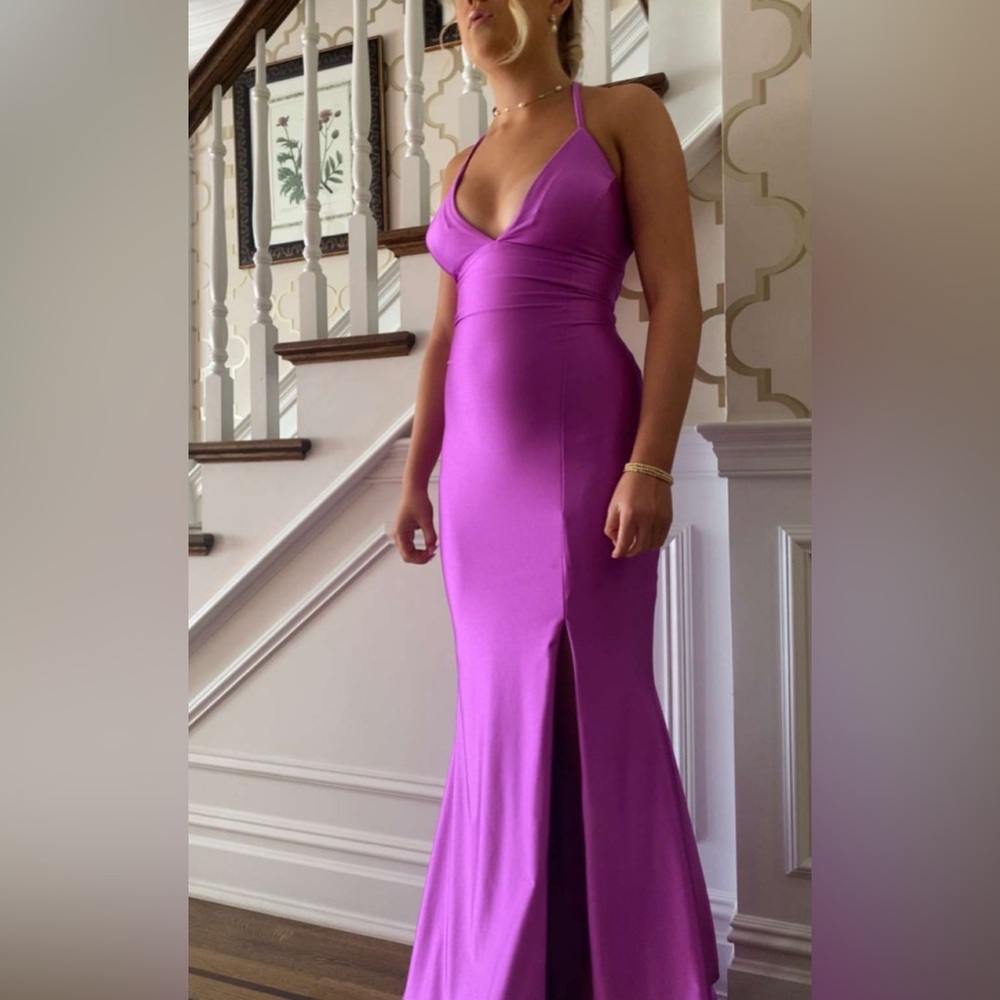 Custom boutique satin bright purple prom dress size small only worn once